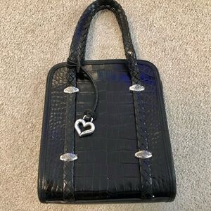 Brighton croc embossed leather bag. Woven handles silver embellishments. 7”x8.5”